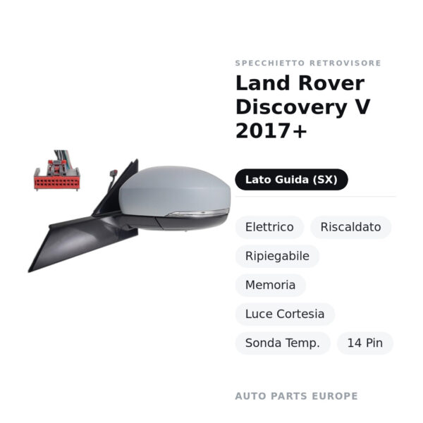 Außenspiegel Links Land Rover Discovery V 2017+ – Elektrisch, Beheizt, Klappbar, Memory, Abblendlicht, Temperatursensor
