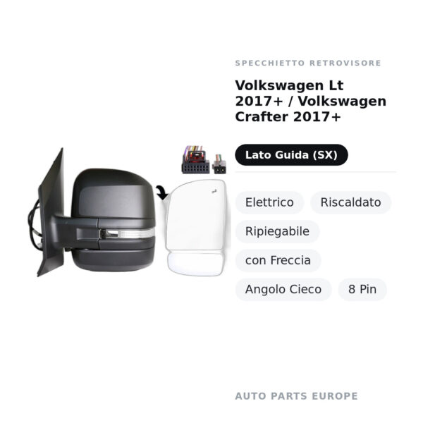 Specchietto Retrovisore Sinistro Volkswagen Lt 2017+ / Volkswagen Crafter 2017+ – Elettrico, Riscaldato, Ripiegabile, con