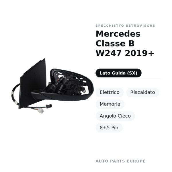 Außenspiegel Links Mercedes Klasse B W247 2019+ – Elektrisch, Beheizt, Speicher, Toter Winkel, 8+5 Pin – Bild 2