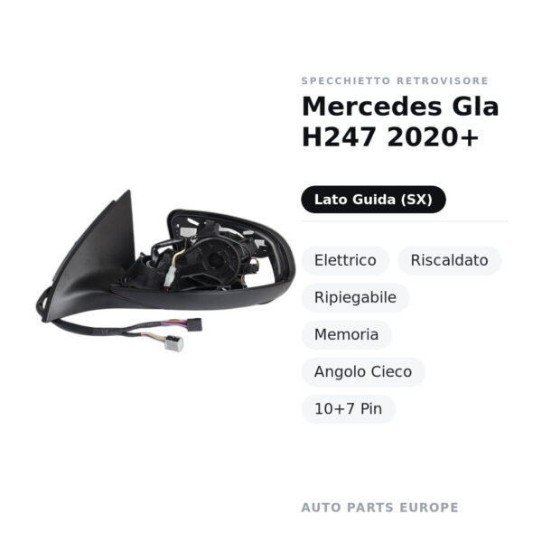 Außenspiegel Links Mercedes Gla H247 2020+ – Elektrisch, Beheizt, Klappbar, Speicher, Totwinkel, 10+7 Pin – Bild 2