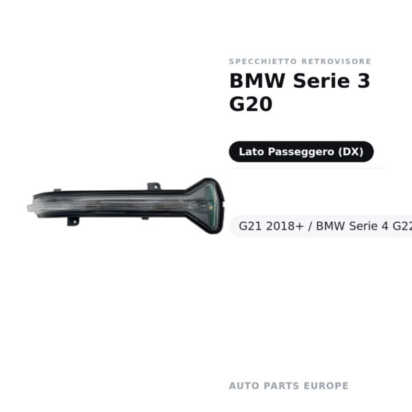 Specchietto Retrovisore Destro BMW Serie 3 G20-G21 2018+ / BMW Serie 4 G22-G23 -Serie 5 G30-G31 – foto 2