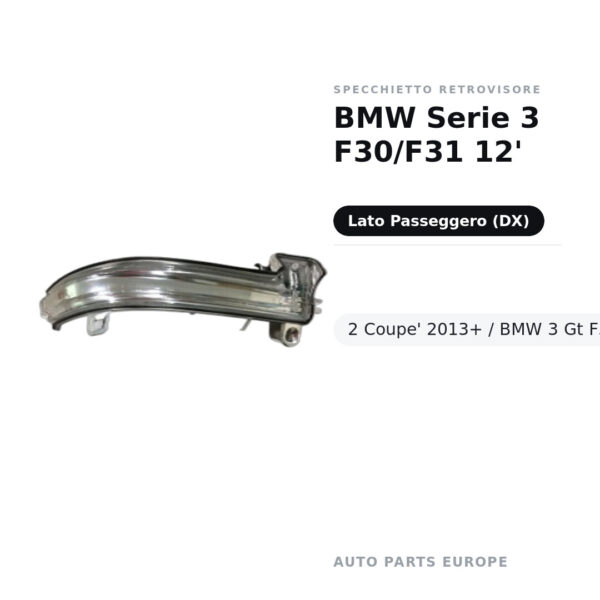 Specchietto Retrovisore Destro BMW Serie 3 F30/F31 12′- 2 Coupe’ 2013+ / BMW 3 Gt F34 2013+ – foto 2