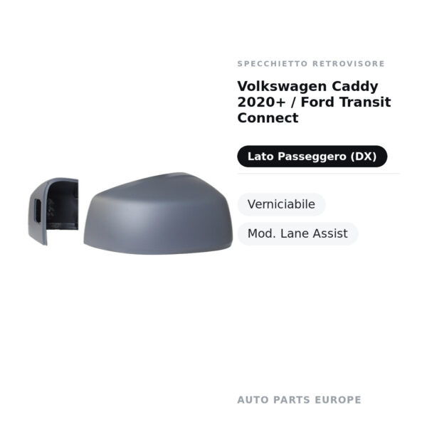 Außenspiegel Rechts Volkswagen Caddy 2020+ / Ford Transit Connect – Lackierbar, Mod. Lane Assist – Bild 2