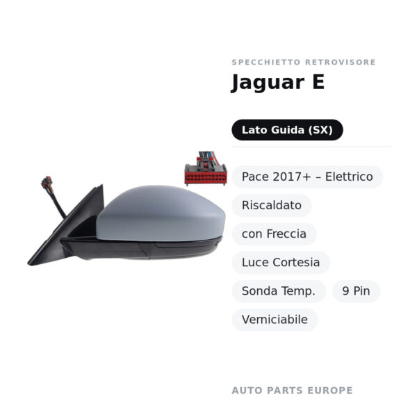 Specchietto Retrovisore Sinistro Jaguar E-Pace 2017+ – Elettrico, Riscaldato, con Freccia, Luce Cortesia, Sonda Temp., 9