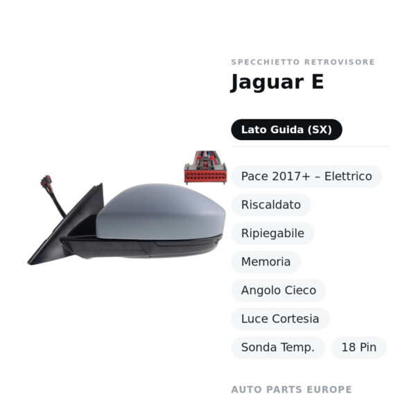 Specchietto Retrovisore Sinistro Jaguar E-Pace 2017+ – Elettrico, Riscaldato, Ripiegabile, Memoria, Angolo Cieco, Luce