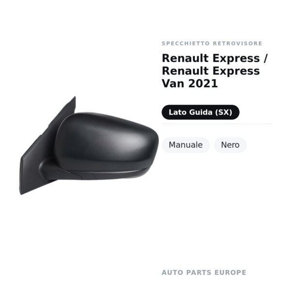 Specchietto Retrovisore Sinistro Renault Express / Renault Express Van 2021 – Manuale, Nero – foto 2