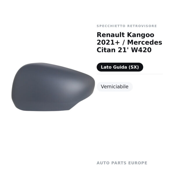 Calotta Specchietto Retrovisore Sinistro Renault Kangoo 2021+ / Mercedes Citan 21′ W420 – Verniciabile – foto 2