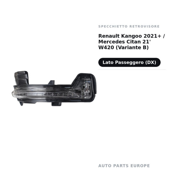 Specchietto Retrovisore Destro Renault Kangoo 2021+ / Mercedes Citan 21′ W420 (Variante B) – foto 2