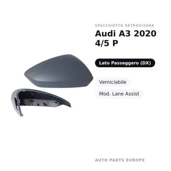 Calotta Specchietto Retrovisore Destro Audi A3 2020 4/5 P – Verniciabile – foto 2
