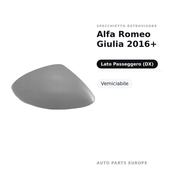 Calotta Specchietto Retrovisore Destro Alfa Romeo Giulia 2016+ – Verniciabile – foto 2