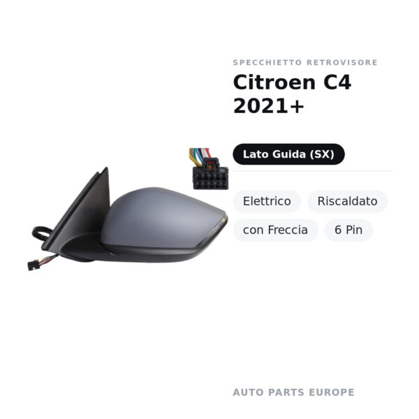 Außenspiegel Links Citroen C4 2021+ – Elektrisch, Beheizt, mit Blinker, 6-polig – Bild 2