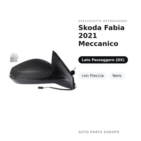 Specchietto Retrovisore Destro Skoda Fabia 2021 Meccanico – con Freccia, Nero – foto 2