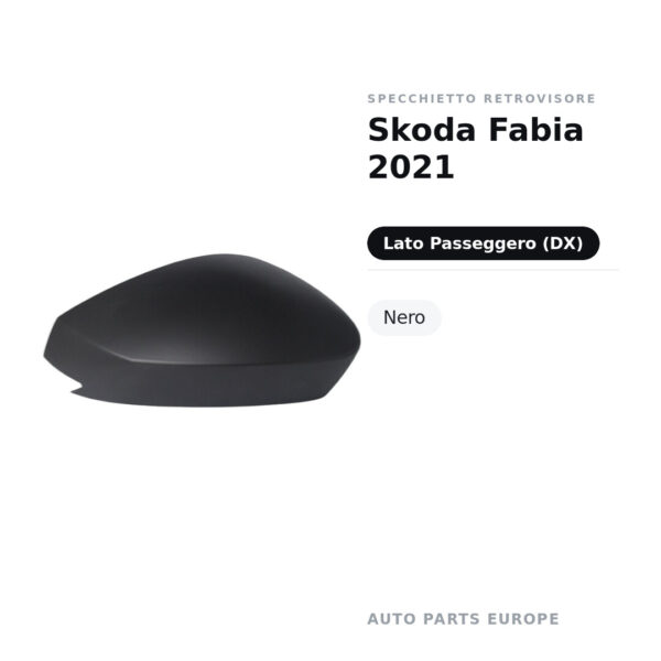 Calotta Specchietto Retrovisore Destro Skoda Fabia 2021 – Nera – foto 2