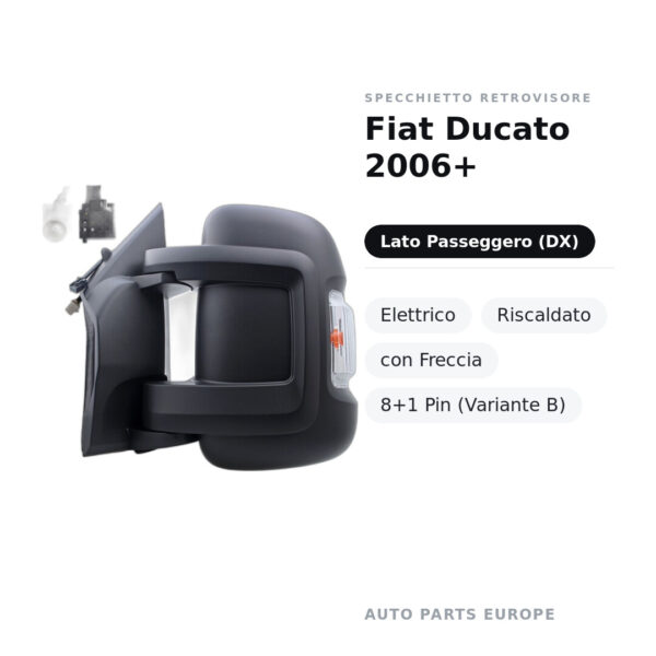 Außenspiegel Rechts Fiat Ducato 2006+ – Elektrisch, Beheizt, mit Blinker, 8+1 Pin (Variante B) – Bild 2