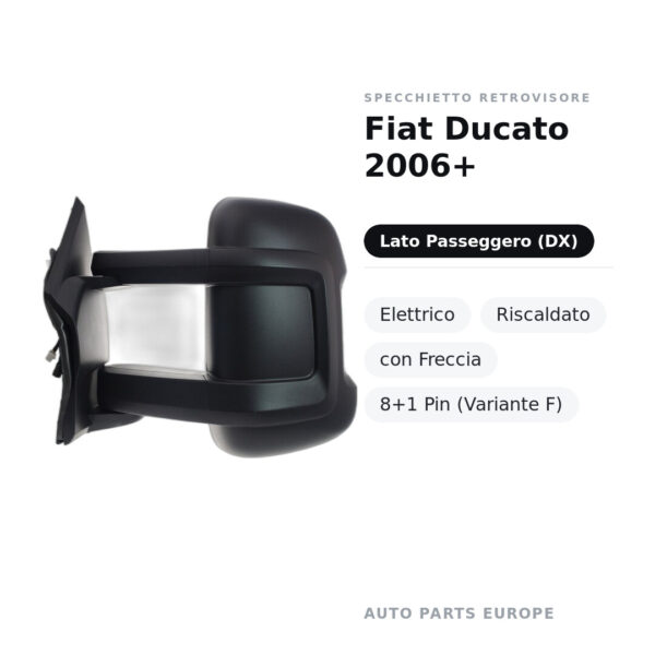 Specchietto Retrovisore Destro Fiat Ducato 2006+ – Elettrico, Riscaldato, con Freccia, 8+1 Pin (Variante F) – foto 2