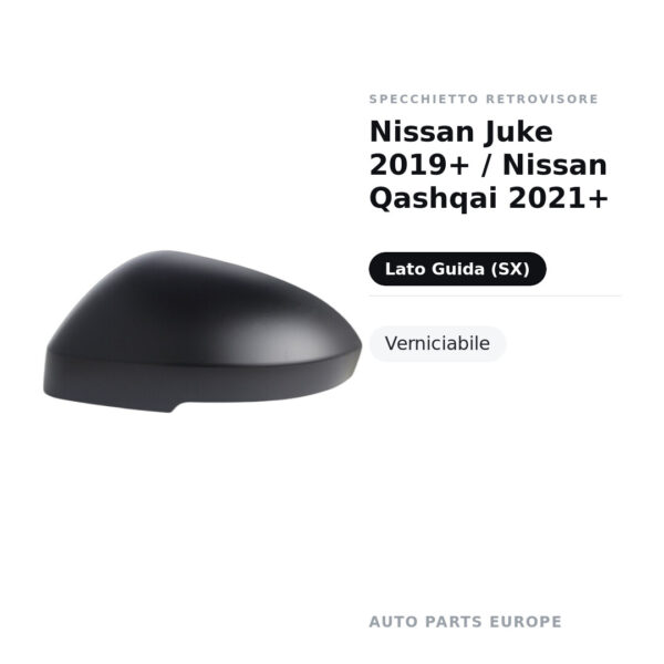 Calotta Specchietto Retrovisore Sinistro Nissan Juke 2019+ / Nissan Qashqai 2021+ – Verniciabile – foto 2
