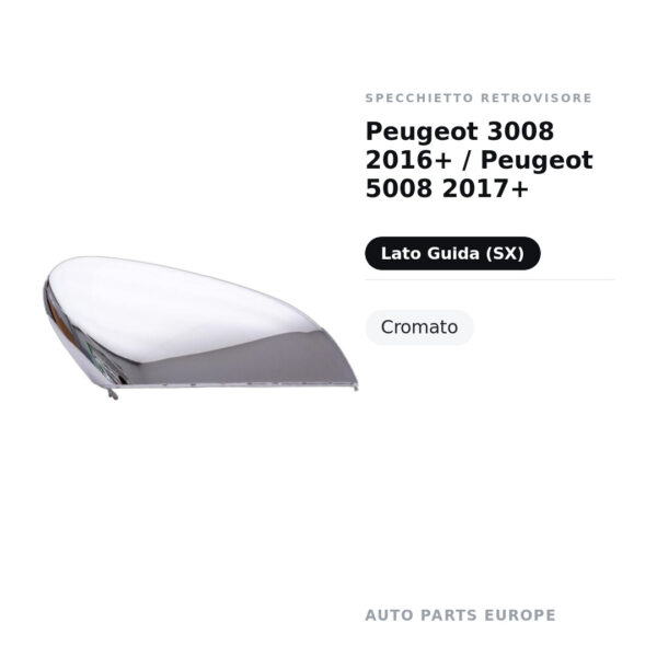 Calotta Specchietto Retrovisore Sinistro Peugeot 3008 2016+ / Peugeot 5008 2017+ – Cromata – foto 2