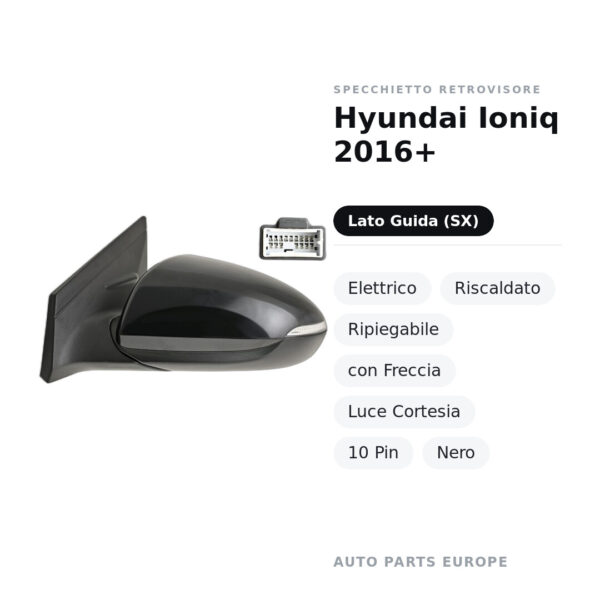 Specchietto Retrovisore Sinistro Hyundai Ioniq 2016+ – Elettrico, Riscaldato, Ripiegabile, con Freccia, Luce Cortesia, 10