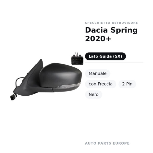 Außenspiegel Links Dacia Spring 2020+ – Manuell, mit Blinker, 2-polig, Schwarz – Bild 2