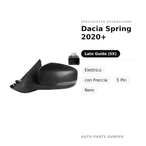 Außenspiegel Links Dacia Spring 2020+ – Elektrisch, mit Blinker, 5-polig, Schwarz – Bild 2