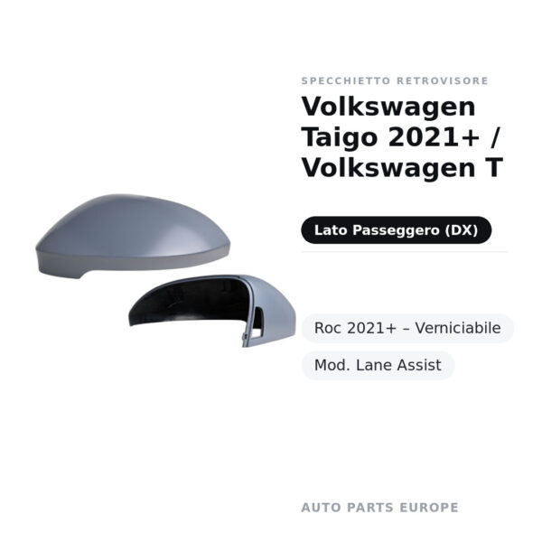 Außenspiegel Rechts Volkswagen Taigo 2021+ / Volkswagen T-Roc 2021+ – Lackierbar, Mod. Lane Assist – Bild 2