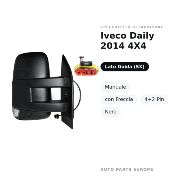 Specchietto Retrovisore Sinistro Iveco Daily 2014 4X4 – Manuale, con Freccia, 4+2 Pin, Nero – foto 2