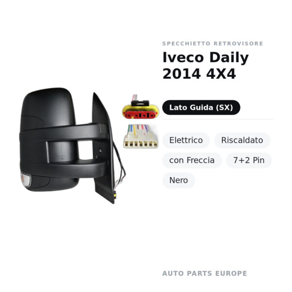 Specchietto Retrovisore Sinistro Iveco Daily 2014 4X4 – Elettrico, Riscaldato, con Freccia, 7+2 Pin, Nero – foto 2