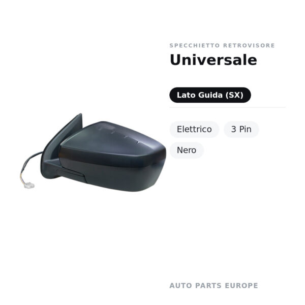 Specchietto Retrovisore Sinistro Universale – Elettrico, 3 Pin, Nero – foto 2