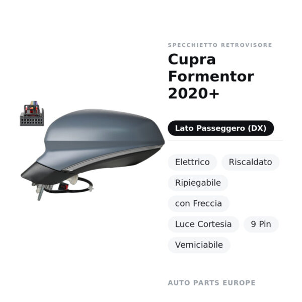 Specchietto Retrovisore Destro Cupra Formentor 2020+ – Elettrico, Riscaldato, Ripiegabile, con Freccia, Luce Cortesia, 9