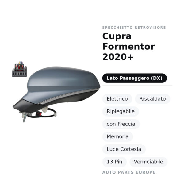 Specchietto Retrovisore Destro Cupra Formentor 2020+ – Elettrico, Riscaldato, Ripiegabile, con Freccia, Memoria, Luce
