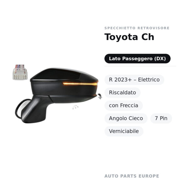 Außenspiegel Rechts Toyota Ch-R 2023+ – Elektrisch, Beheizt, mit Blinkleuchte, Totwinkel-Sensor, 7-polig, Lackierbar – Bild 2