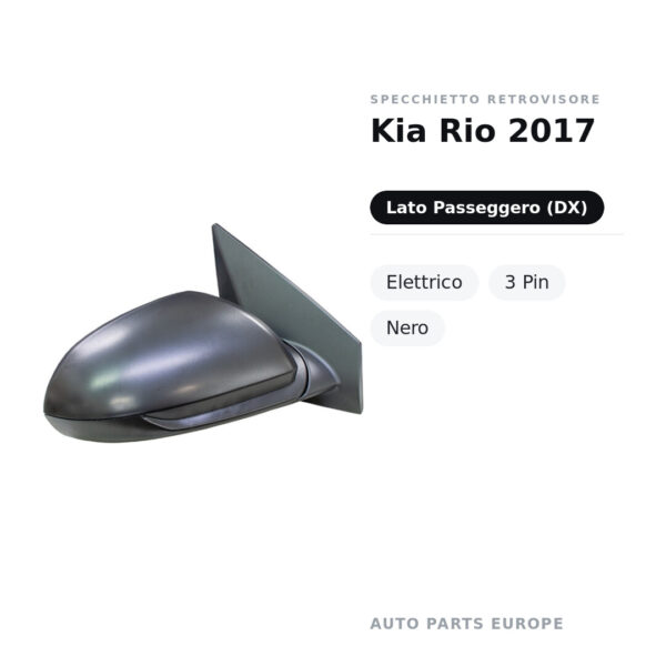 Specchietto Retrovisore Destro Kia Rio 2017 – Elettrico, 3 Pin, Nero – foto 2