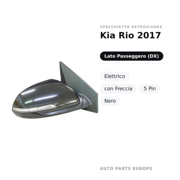 Specchietto Retrovisore Destro Kia Rio 2017 – Elettrico, con Freccia, 5 Pin, Nero – foto 2